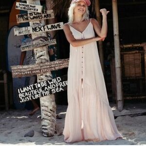Billabong Dance on Air Maxi Dress Small Light Pink Gauzy Crepe Beach Maxi Dress